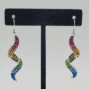 Multicolor Crystal Swirl Earrings Silvertone #2108